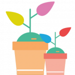 zwei grafisch dargestellte Pflanzen in Töpfen