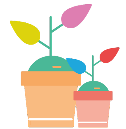 zwei grafisch dargestellte Pflanzen in Töpfen