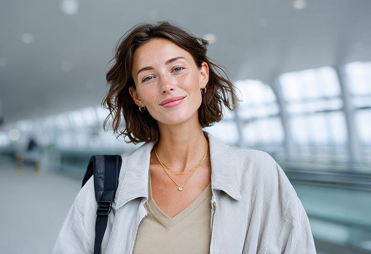 Glückliche Frau auf dem weg in den Urlaub
