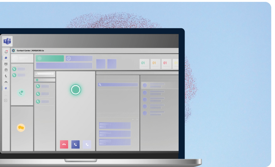 ROGER365 verwandelt Microsoft Teams in ein vollständiges Contact Center – für nahtlose, intelligente Kundenkommunikation. Laptop mit Dashboard